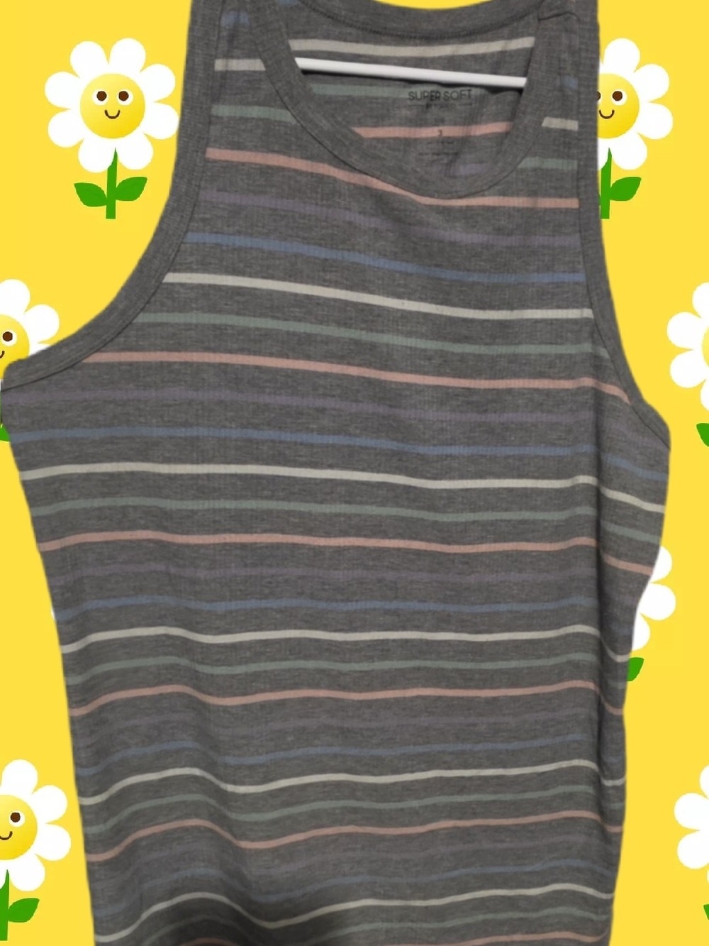 torrid Gray Ribbed Tank with Pink and Lavender Stripes